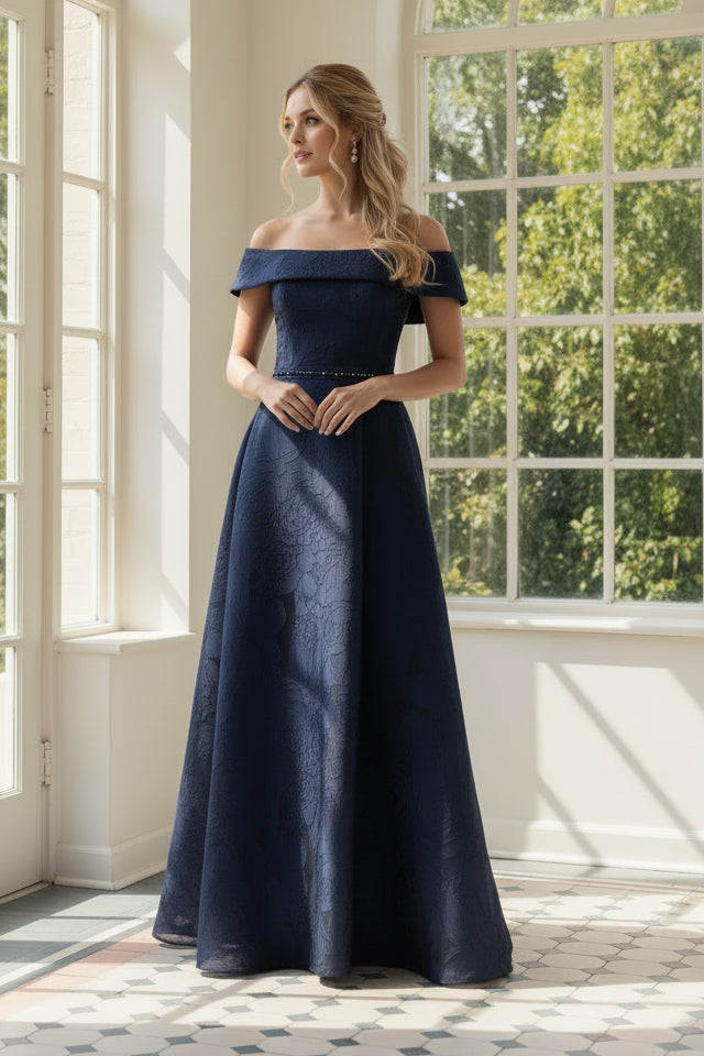 Off-Shoulder Jacquard A-Line Evening Gown