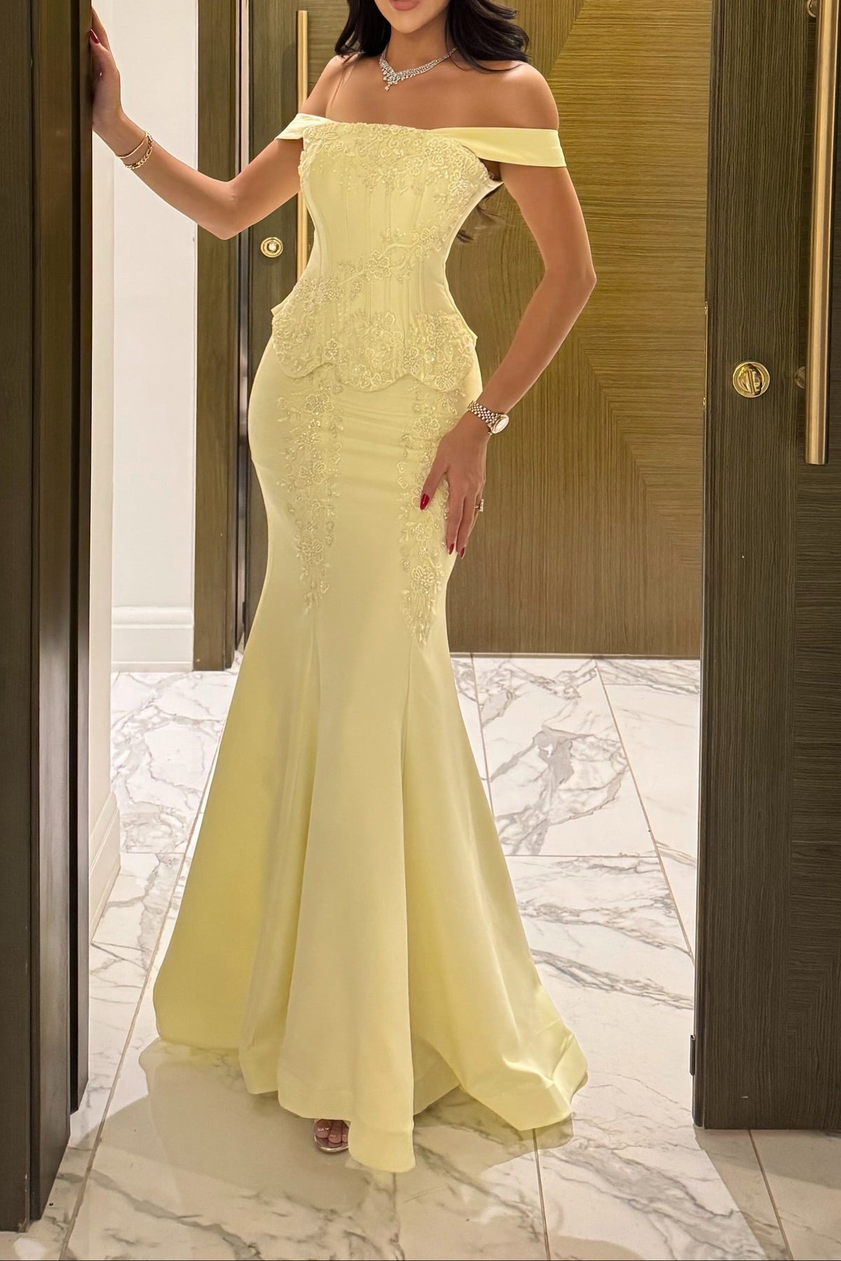 Off-the-Shoulder Corset Mermaid Evening Gown