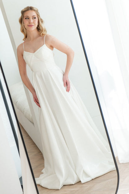 Minimalist Satin A-Line Wedding Dress with Pockets