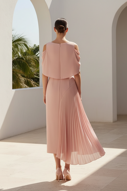 Pleated Midi Dress with Beaded Belt & Fascinator Hat