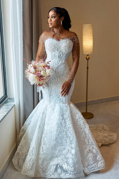 Illusion Long Sleeve Lace Mermaid Wedding Gown
