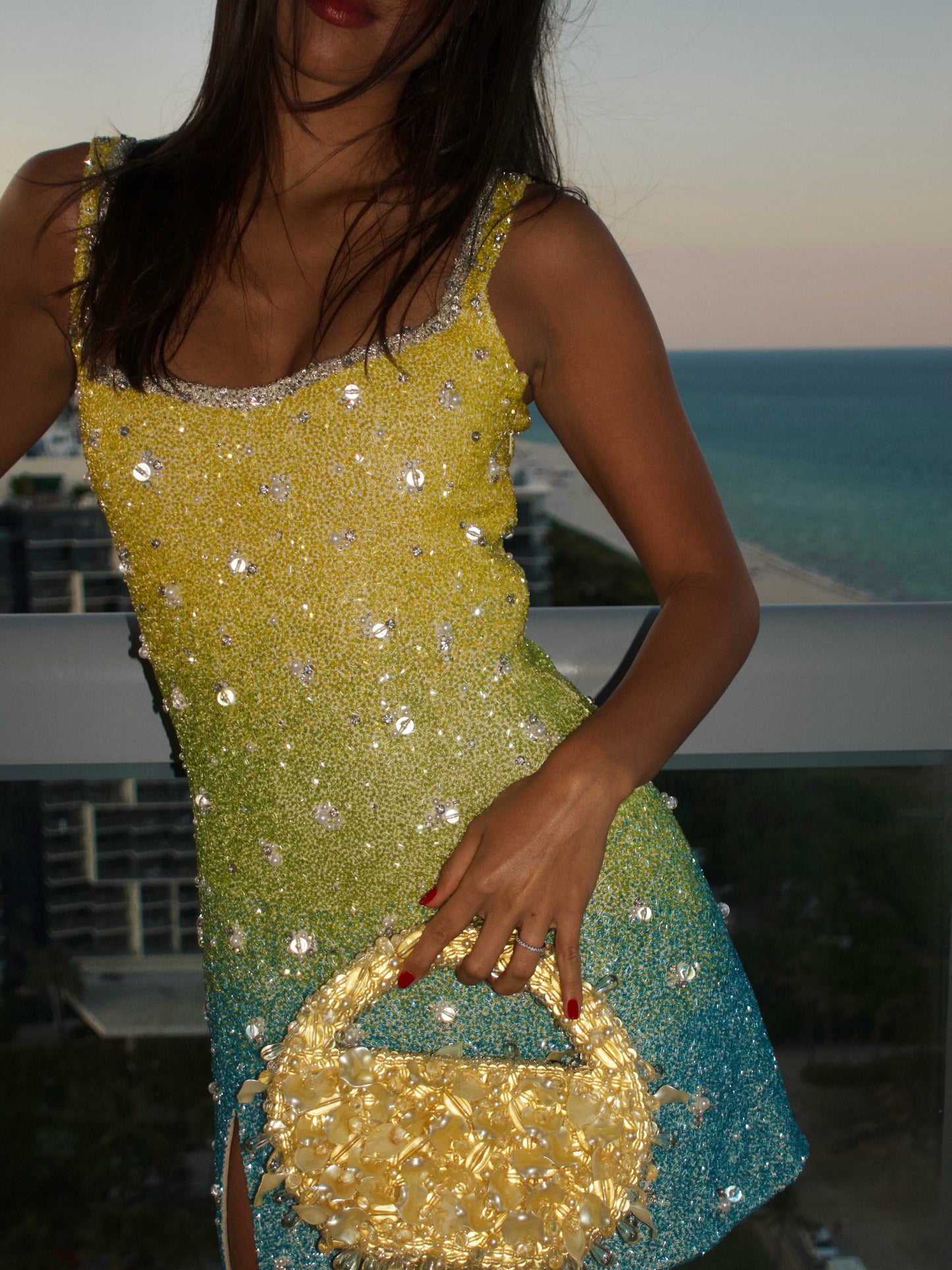 Beaded Ombre Scoop Neck Mini Dress