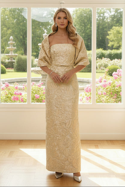 Strapless Jacquard Sheath Dress with Matching Shawl
