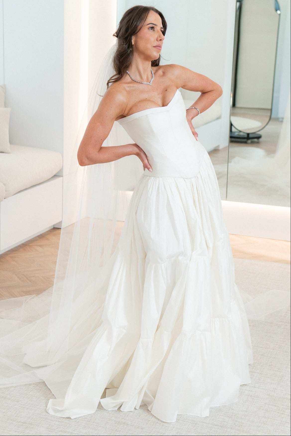Strapless Corset Tiered Ball Gown Wedding Dress