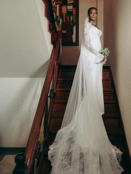 Mermaid Wedding Dress with Long Lace Bell Sleeves