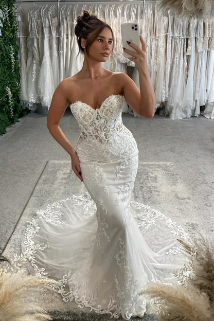 Strapless Sweetheart Lace Mermaid Wedding Dress