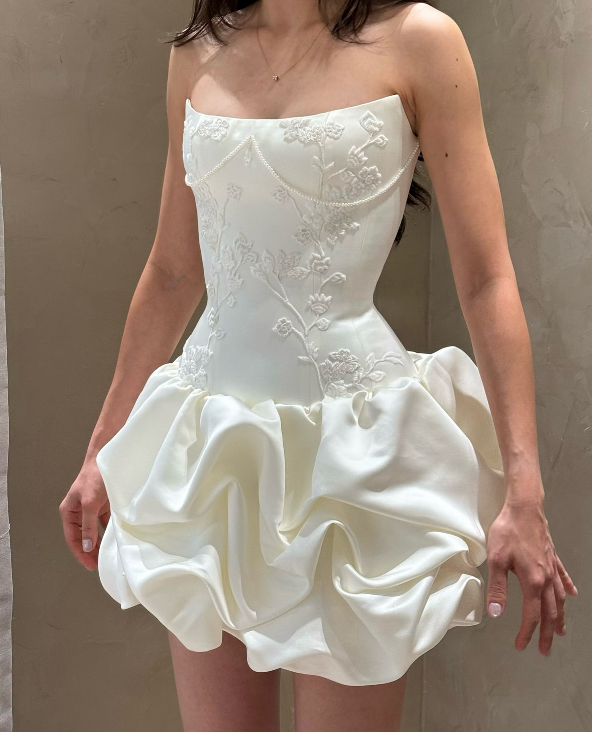 Embroidered Corset Bubble Hem Mini Dress