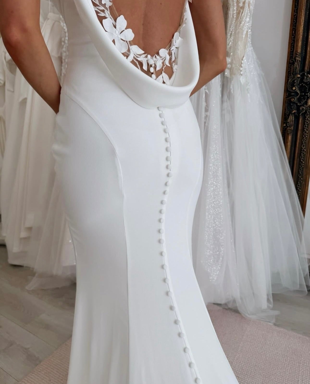 Crepe Mermaid Wedding Dress with Lace Train