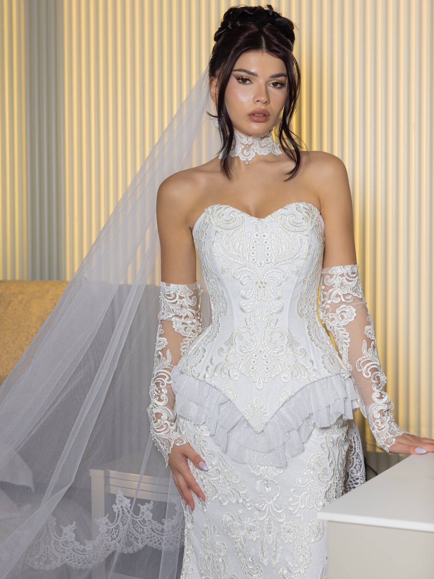 Lace Sweetheart Mermaid Wedding Dress with Train