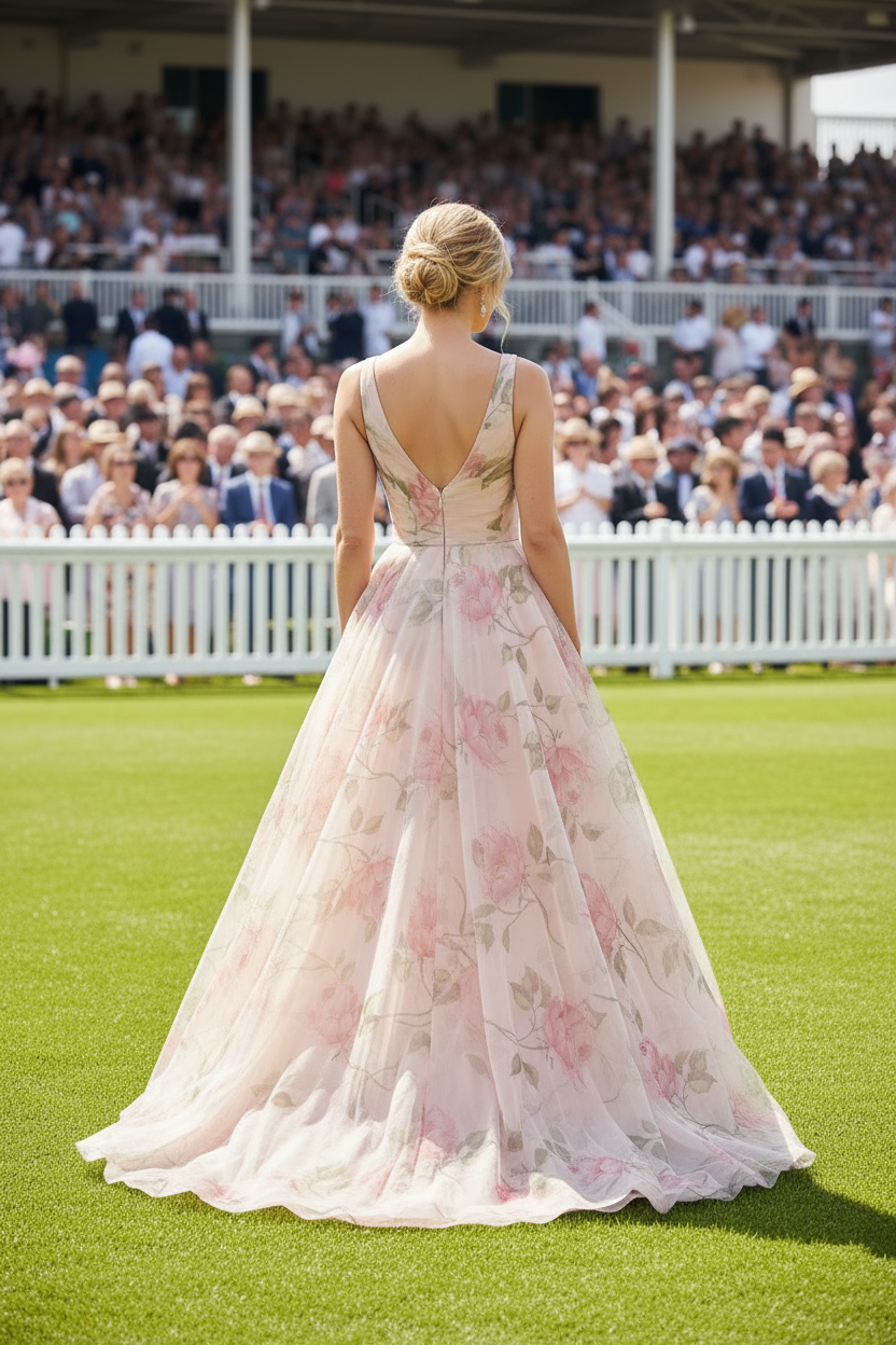 Floral A-Line V-Back Evening Gown