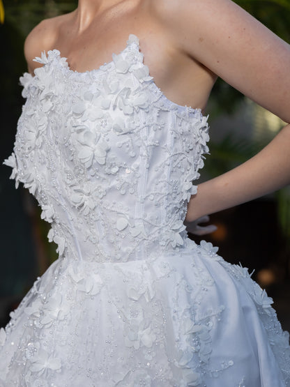 Strapless 3D Floral Corset A-Line Wedding Dress