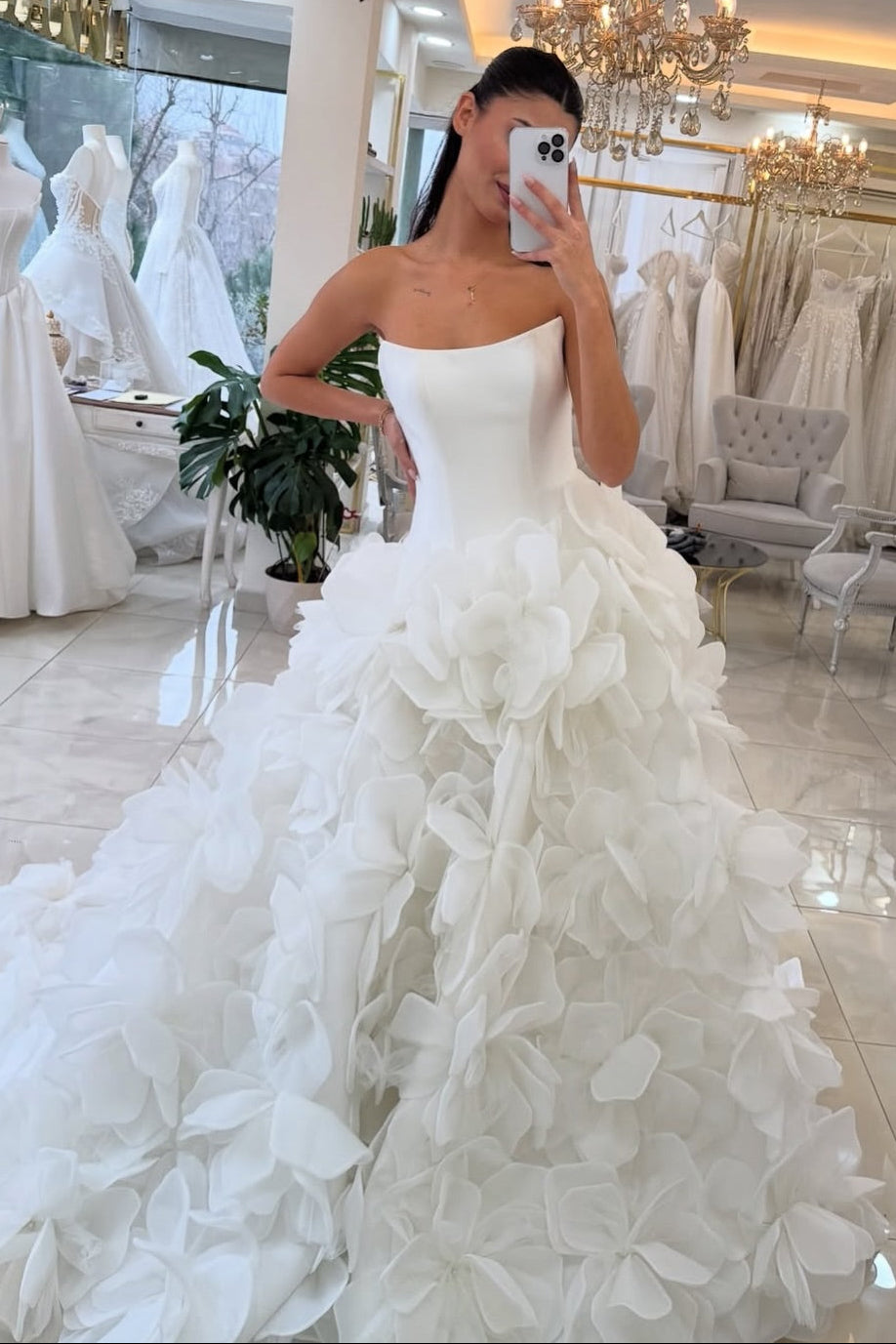 Strapless Corset Wedding Dress with 3D Floral Skirt