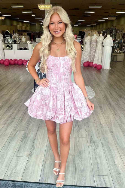 Strapless Floral Jacquard Corset Mini Dress