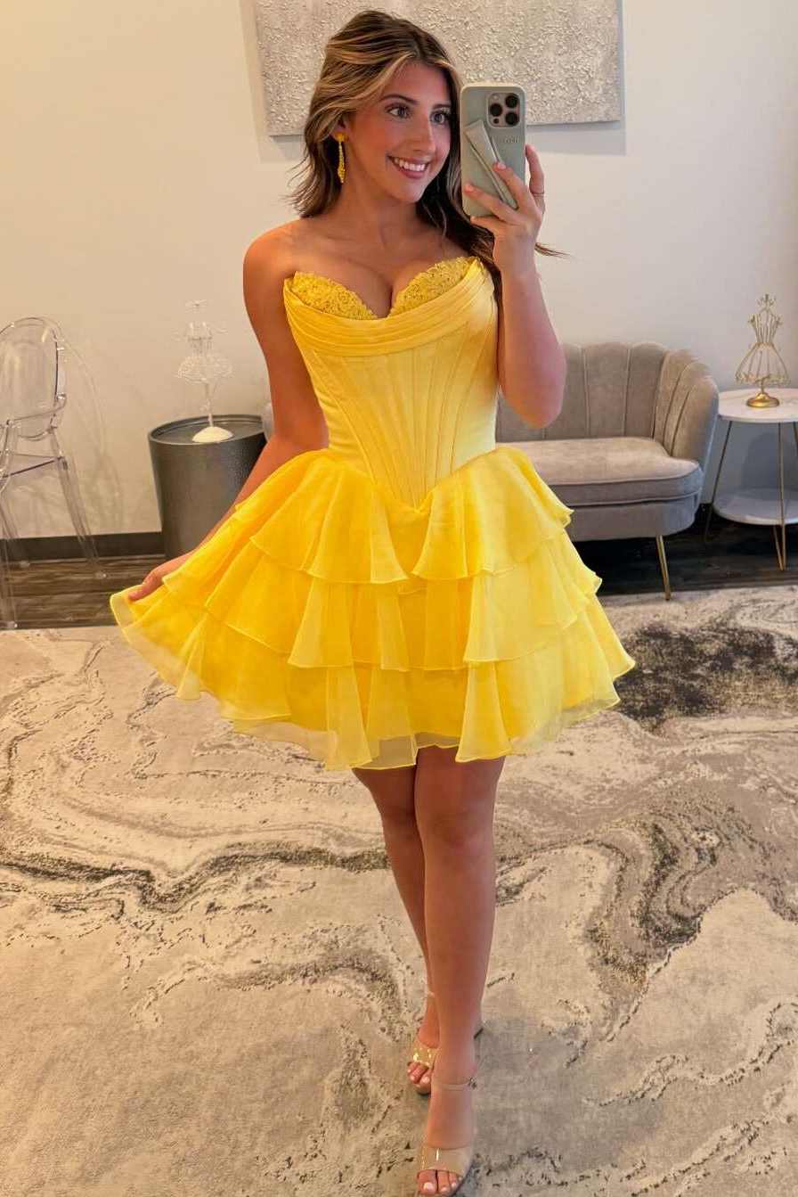 Strapless Tiered Corset Mini Dress