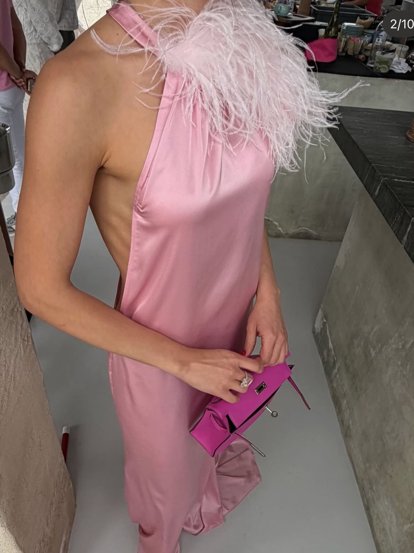 Halter Neck Feather Backless Satin Maxi Dress