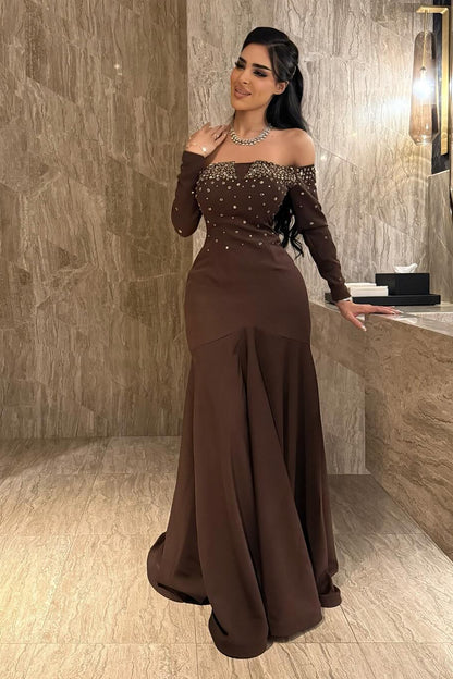 Off-the-Shoulder Beaded Mermaid Gown