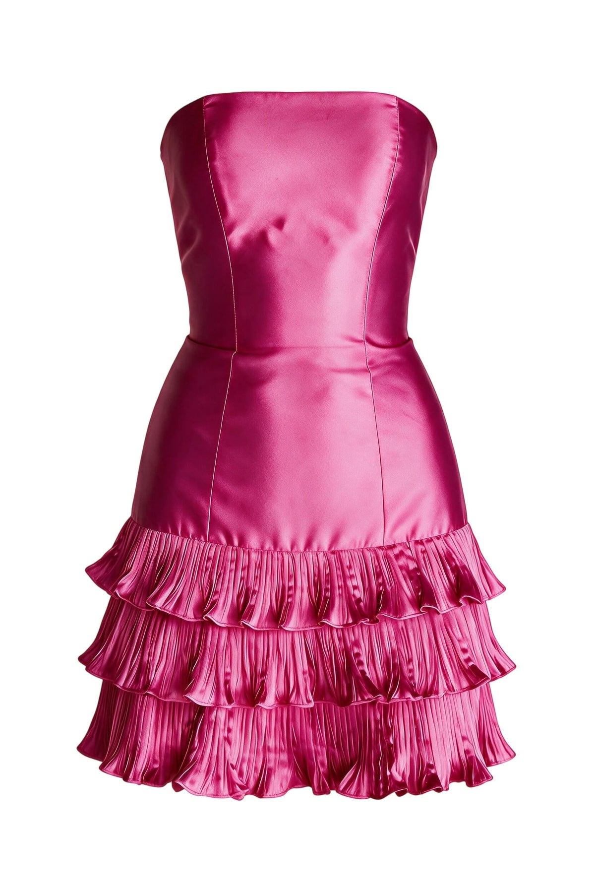 Strapless Tiered Pleated Mini Dress with Back Bow