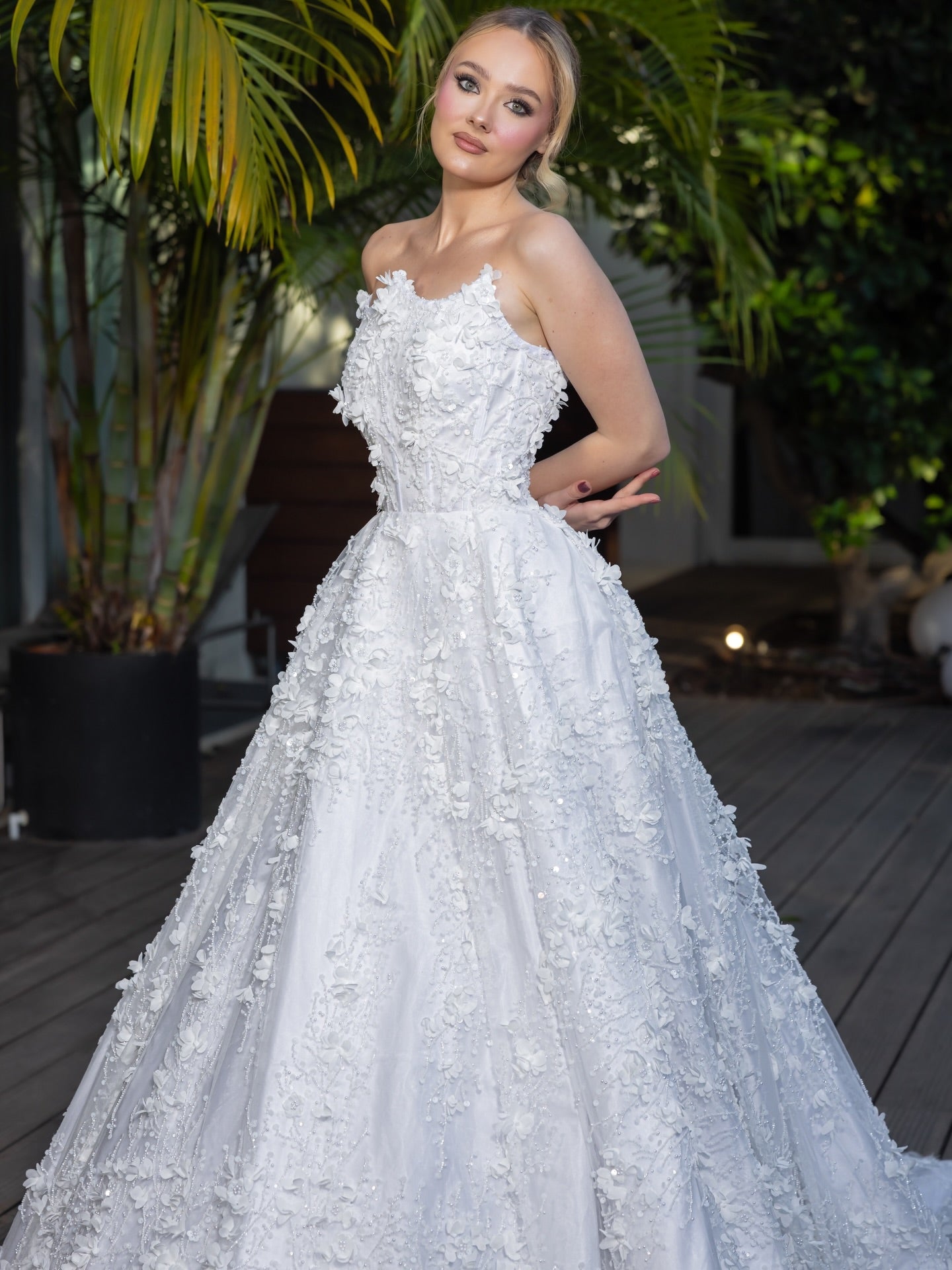 Strapless 3D Floral Corset A-Line Wedding Dress