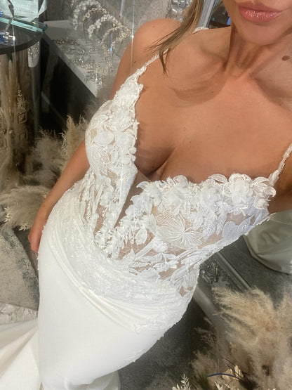 Mermaid Lace Bodice Wedding Dress with Spaghetti Straps