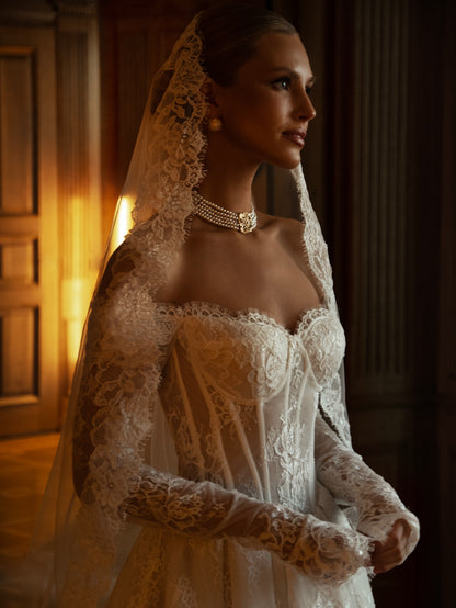 Off-Shoulder Lace Corset Wedding Gown