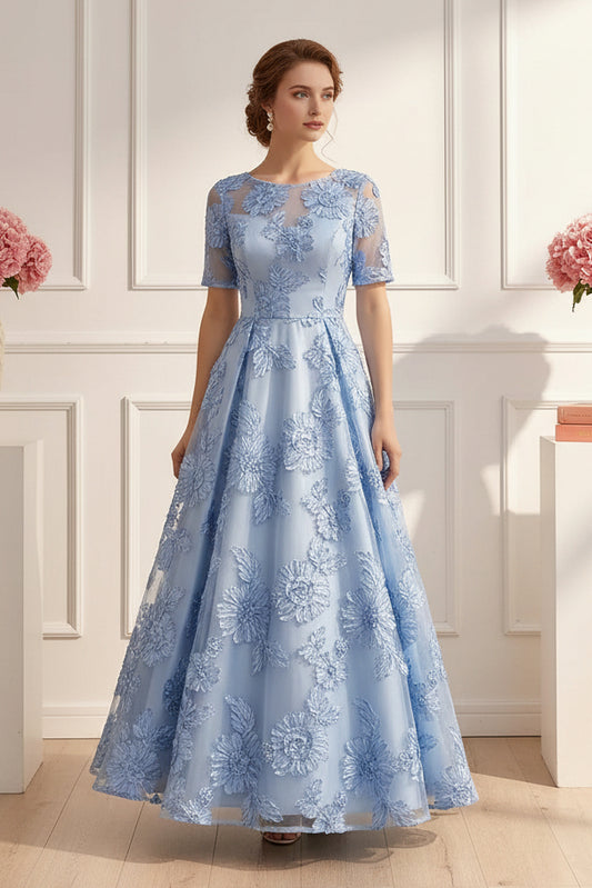 Elegant Illusion Floral Lace Tea-Length Dress