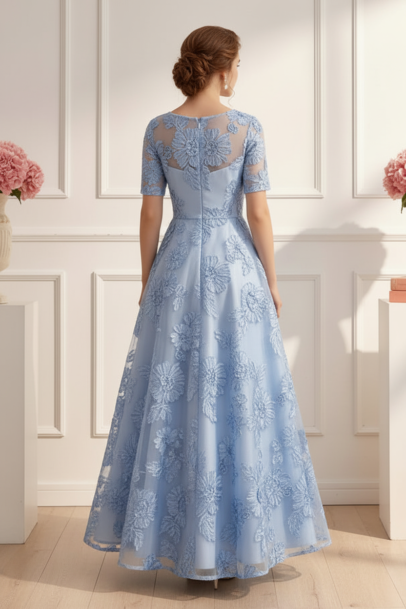 Elegant Illusion Floral Lace Tea-Length Dress
