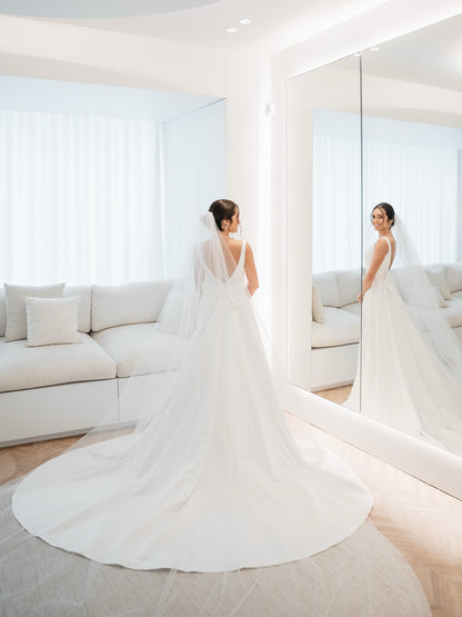 Square Neck A-Line Wedding Dress with Back Bow