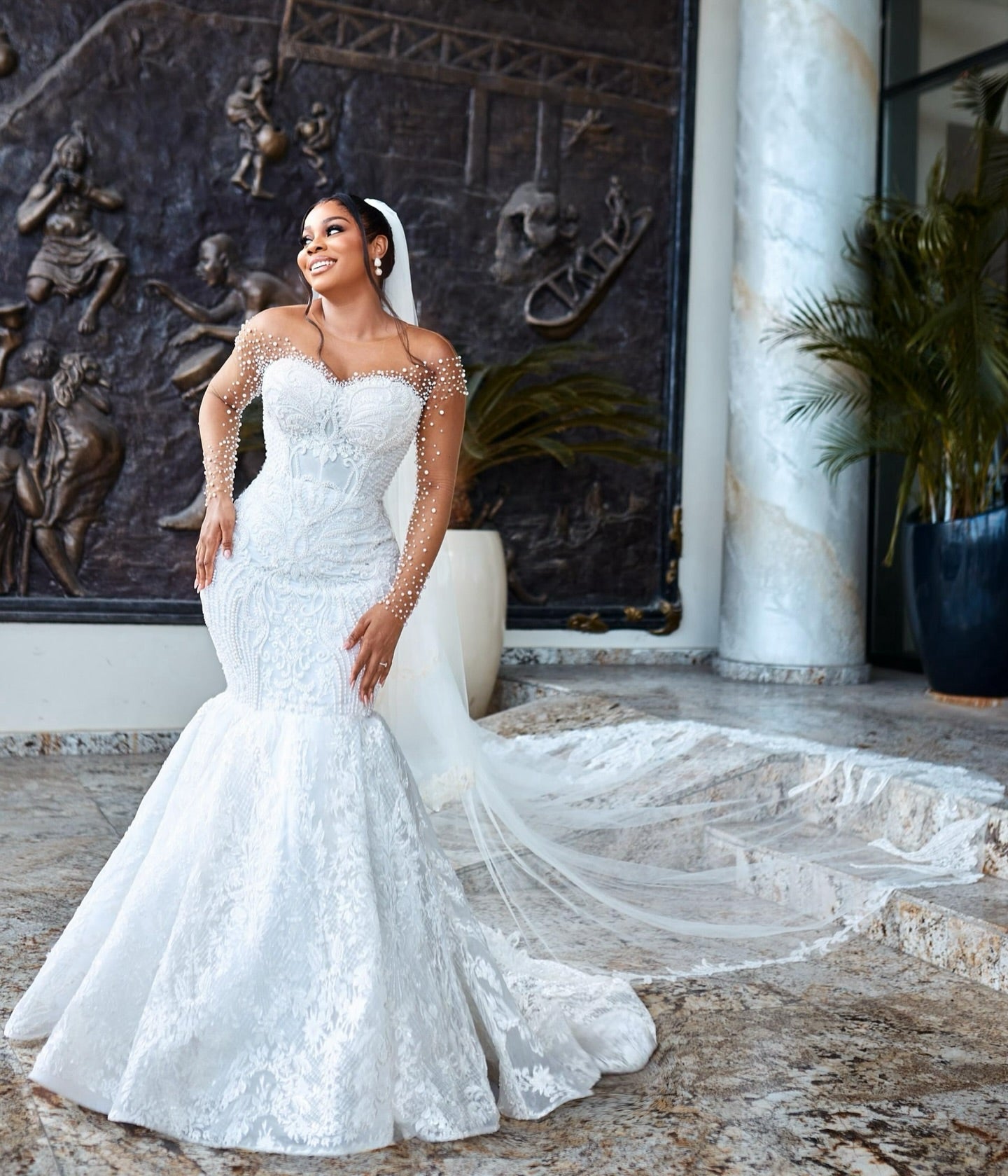 Illusion Long Sleeve Lace Mermaid Wedding Gown