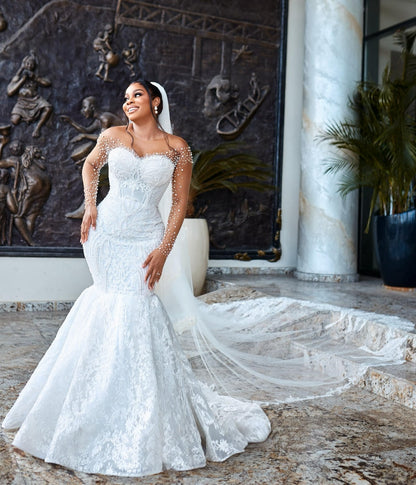 Illusion Long Sleeve Lace Mermaid Wedding Gown