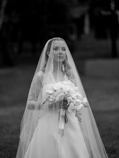 Long Sleeve Lace and Satin A-Line Bridal Gown