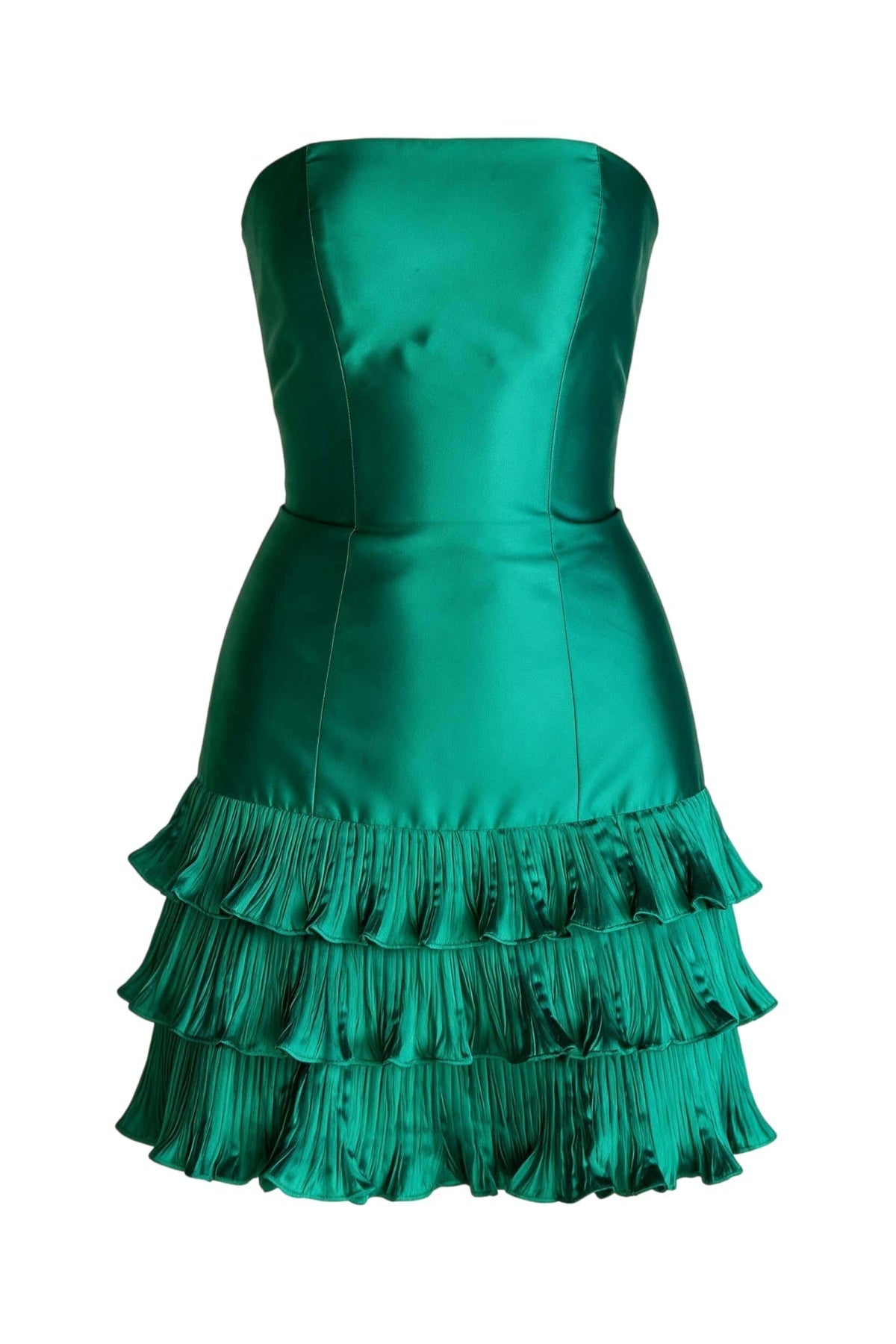 Strapless Tiered Pleated Mini Dress with Back Bow