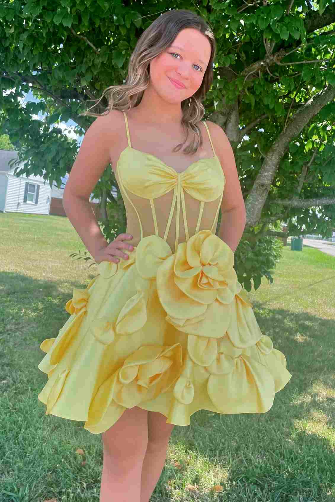 Sweetheart Corset A-Line Mini Dress with 3D Flowers