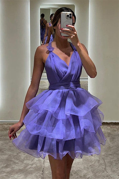 Tiered Ruffle Mini Dress with Crisscross Back