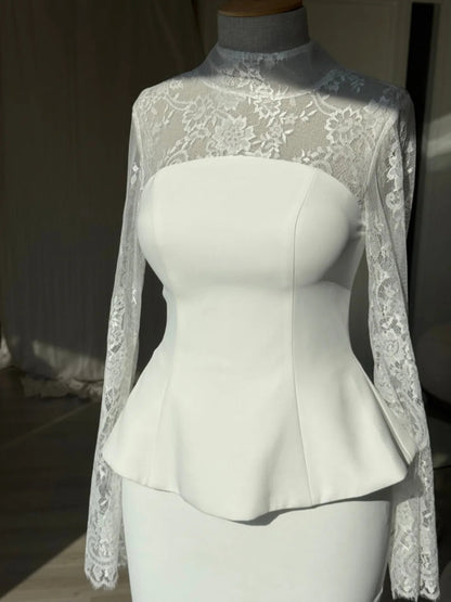 Illusion Lace Long Sleeve Peplum Mermaid Gown