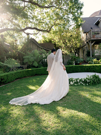 Ruched Ball Gown Wedding Dress with Long Train