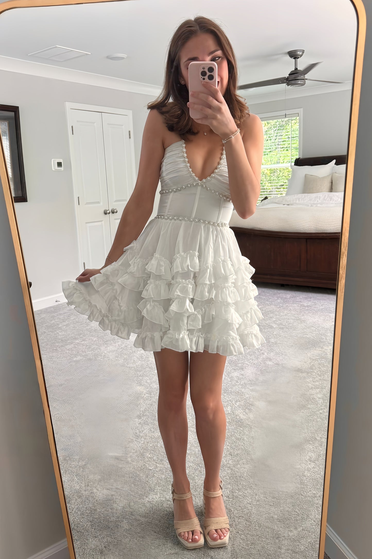 Ruffled Tiered V-Neck Fit and Flare Mini Dress