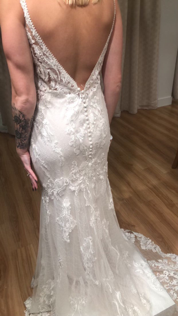 Lace V-Neck Wedding Dress with Low Back