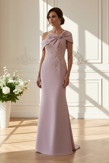 Off-Shoulder Bow Column Gown