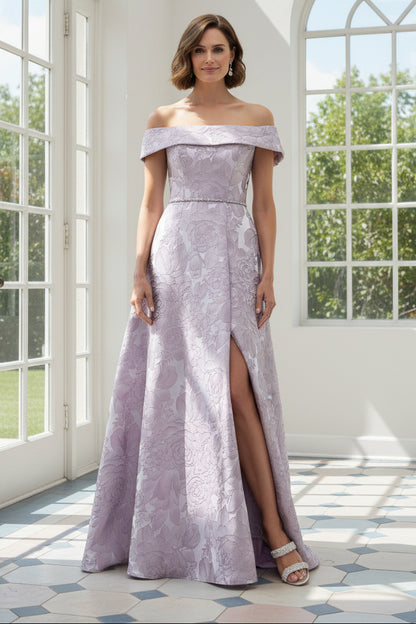 Off-Shoulder Jacquard A-Line Evening Gown