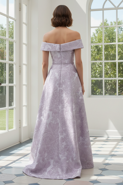 Off-Shoulder Jacquard A-Line Evening Gown