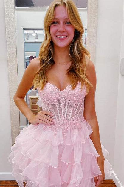 Corset Tulle Ruffle Tiered Homecoming Mini Dress