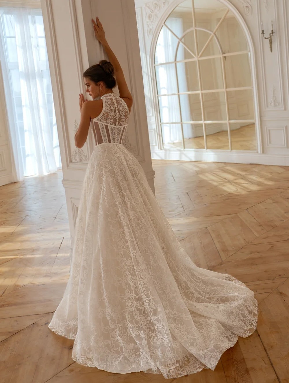 High Neck Lace Corset A-Line Wedding Dress