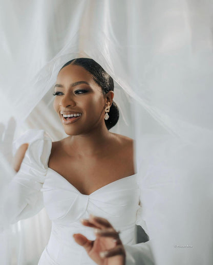 Sweetheart Mermaid Wedding Dress with Puff Long Sleeves
