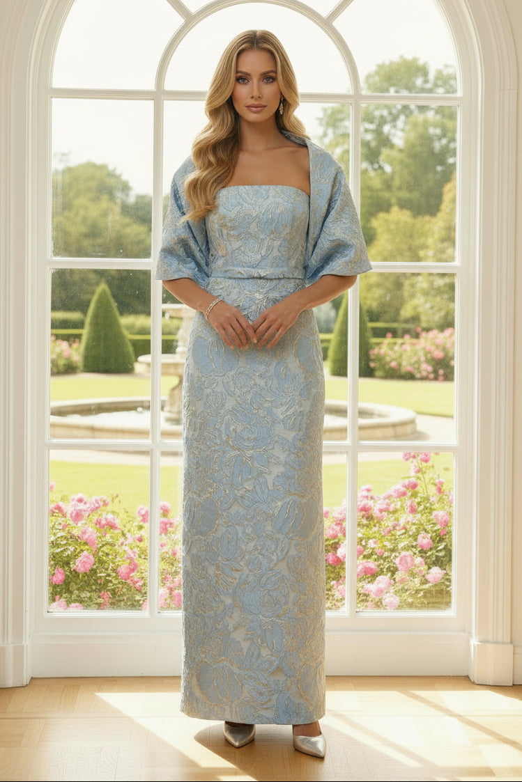 Strapless Jacquard Sheath Dress with Matching Shawl