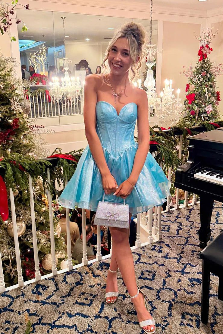 Strapless Glitter Corset Sweetheart Mini Dress