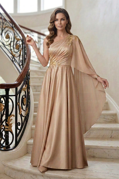 One-Shoulder Cape Sleeve A-Line Gown