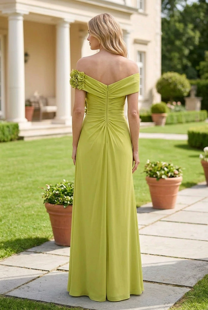 Off-the-Shoulder Floral Ruched Maxi Dress