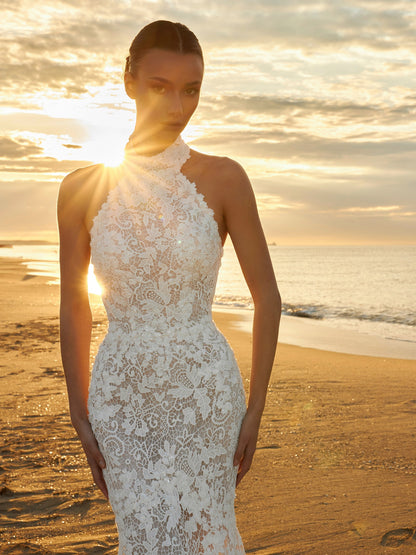 High Neck Lace Mermaid Wedding Dress
