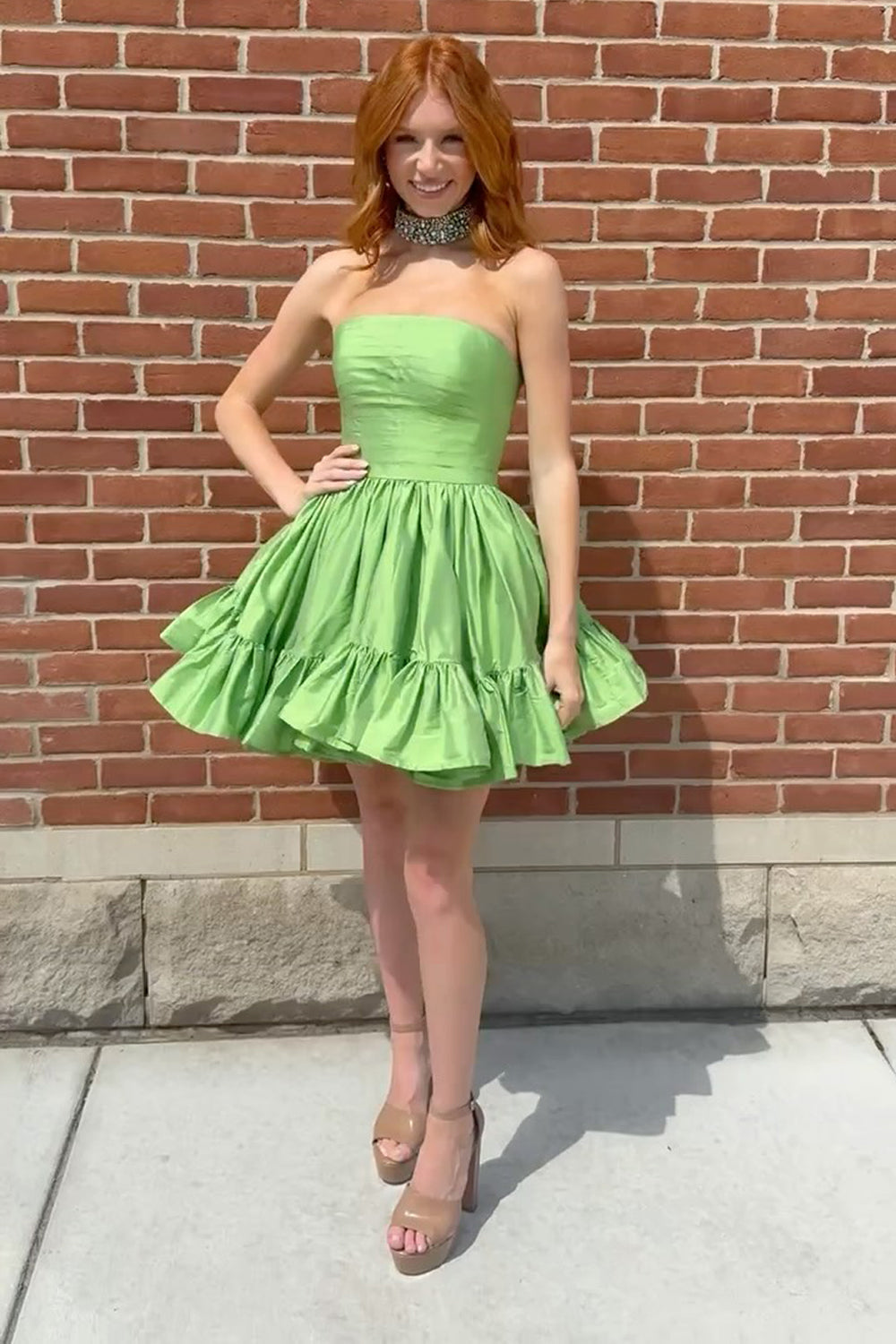 Strapless Ruffled Mini A-Line Dress