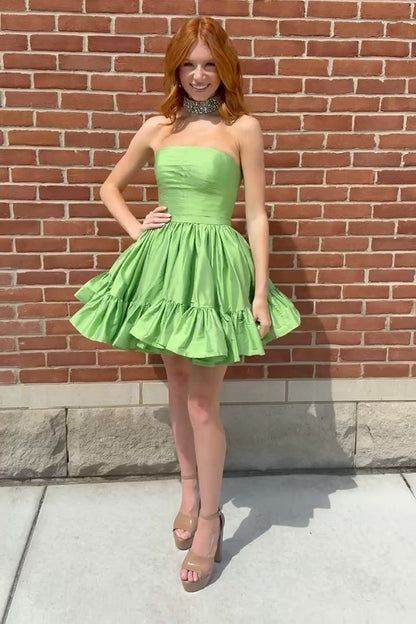 Strapless Ruffled Mini A-Line Dress